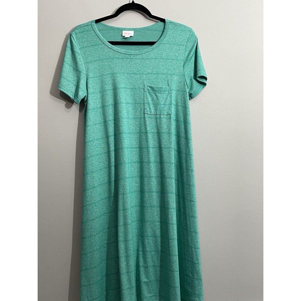 LuLaRoe Women’s Dress Small Green Striped Stretch Knit Casual Comfy Pullover